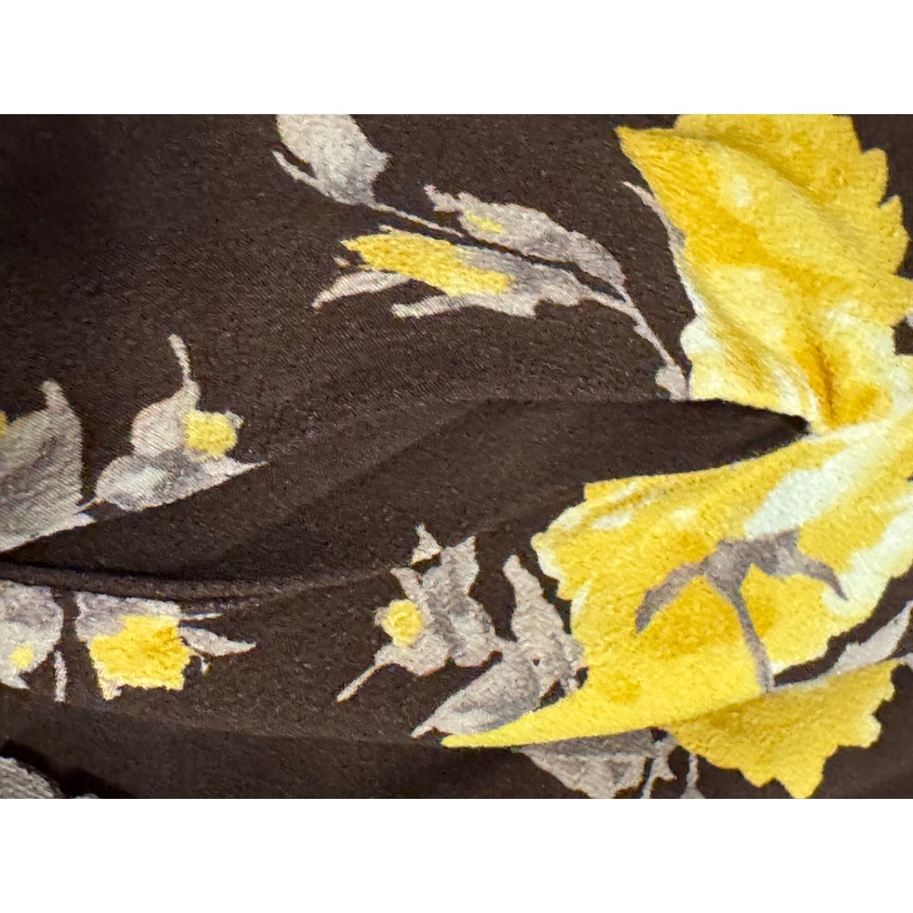 WAYF Brown Yellow Floral Smocked Waist V-Neck Long Sleeve Mini Dress Small - Picture 12 of 13
